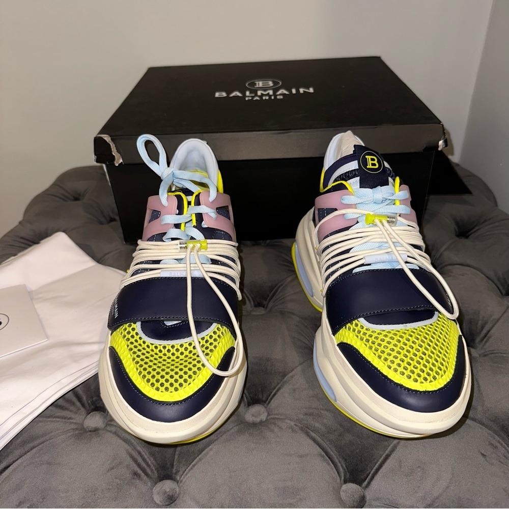 Size 42 Balmain B-bold Panelled Chunky Sneakers - Picture 3 of 15
